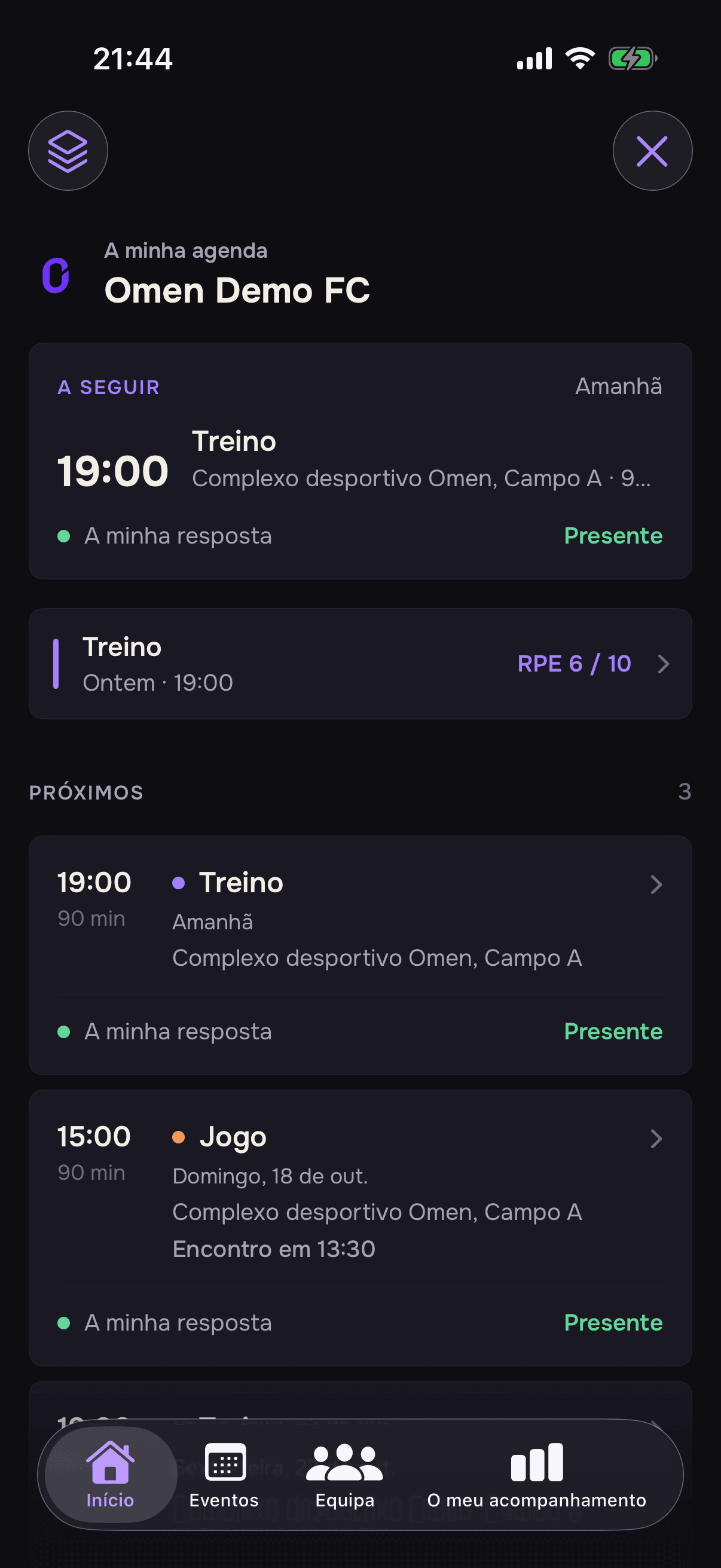 Ecrã do Omen Clubs no iPhone